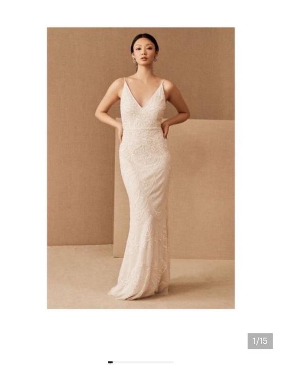 BHLDN Dresses & Skirts - BHLDN The Shaylin Spaghetti Strap V-Neck Lace Evening Gown in Ivory